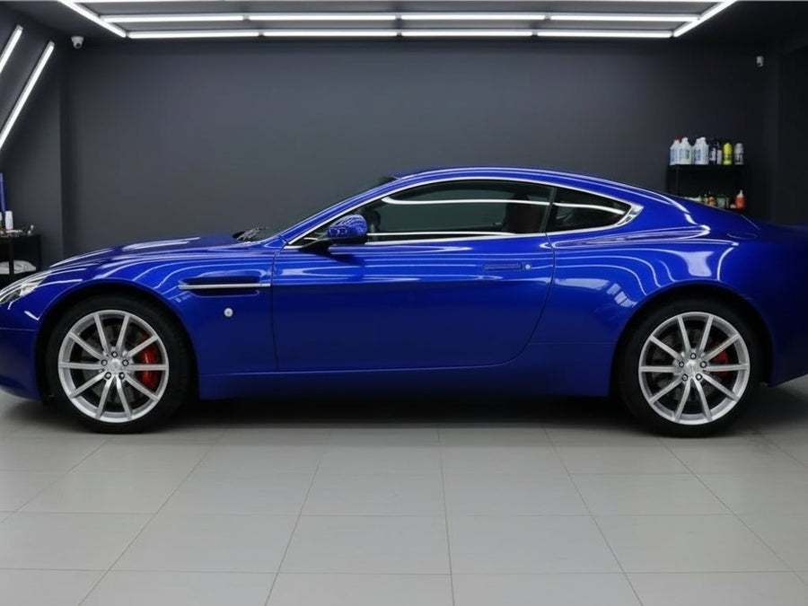 DIY Aston Martin DB9 wrapped in Gloss HX20000 Triton Blue vinyl wrap HX20P005