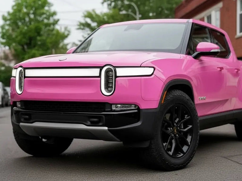 DIY Rivian R1T wrapped in Gloss HX20000 Candy Pink car wrap film HX20PCAB