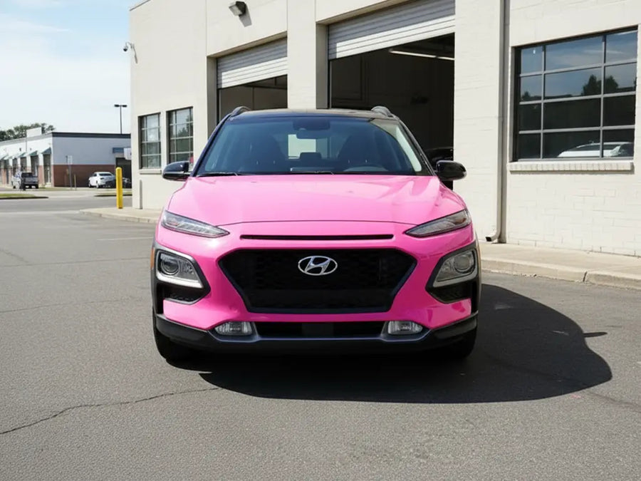 Hyundai Kona wrapped in Hexis Gloss HX20000 Candy Pink restyling film HX20PCAB