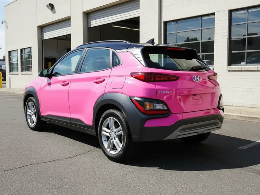 Hyundai Kona wrapped in Hexis Gloss HX20000 Candy Pink restyling film HX20PCAB detail