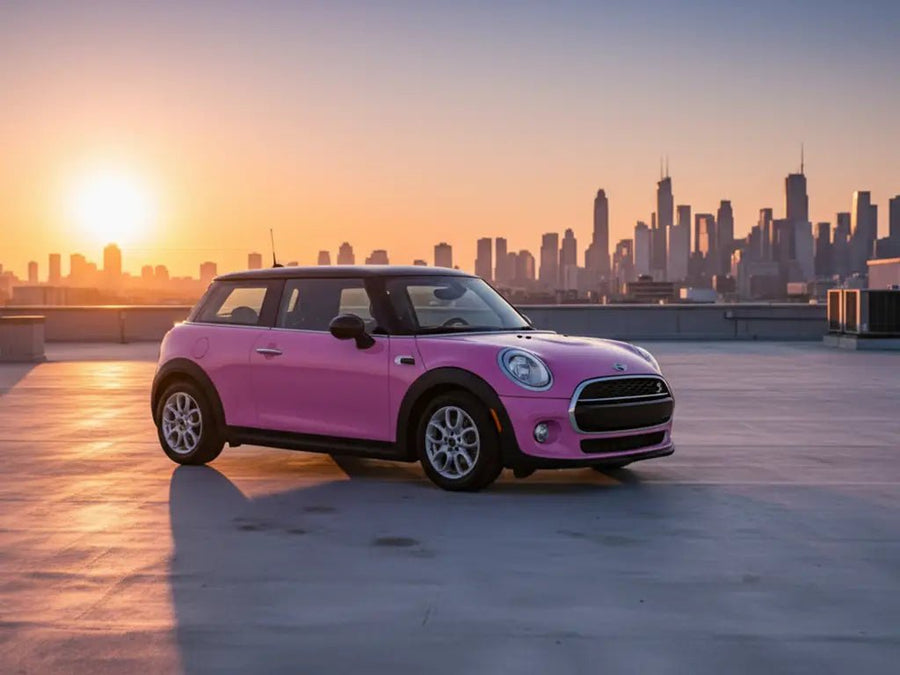 MINI Cooper wrapped in Hexis Gloss HX20000 Candy Pink restyling film HX20PCAB