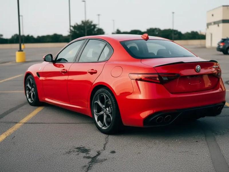 DIY Alfa Romeo Giulia Quadrifoglio wrapped in Gloss HX20000 Race Red restyling film HX20R05B