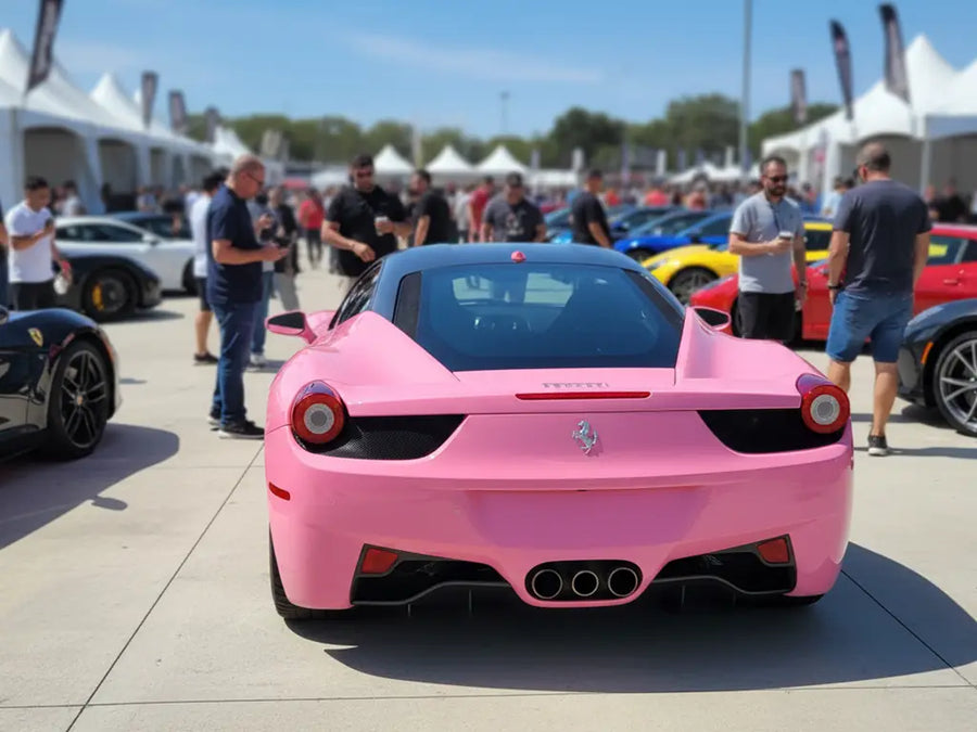 DIY Ferrari 458 Italia wrapped in Gloss HX20000 Lady Pink vinyl wrap HX20R11B
