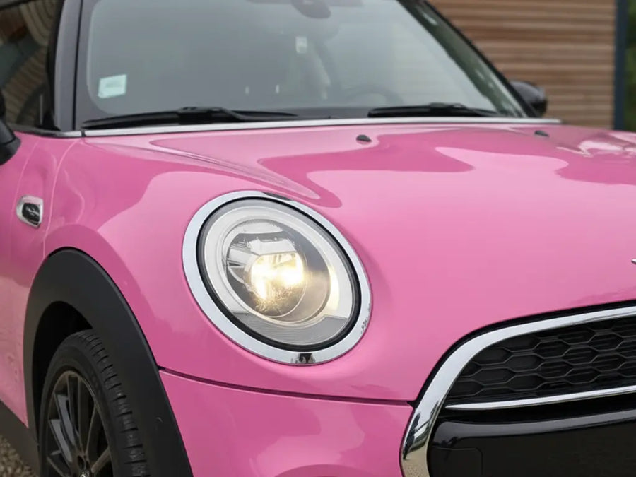 DIY MINI Cooper wrapped in Gloss HX20000 Lady Pink automotive vinyl film HX20R11B