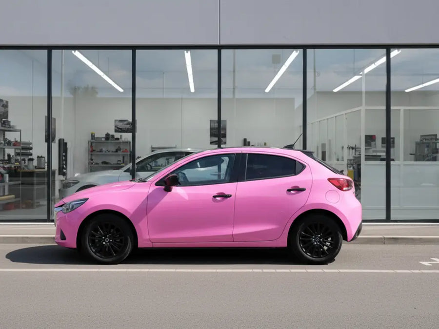 DIY Mazda 2 wrapped in Gloss HX20000 Lady Pink restyling film HX20R11B