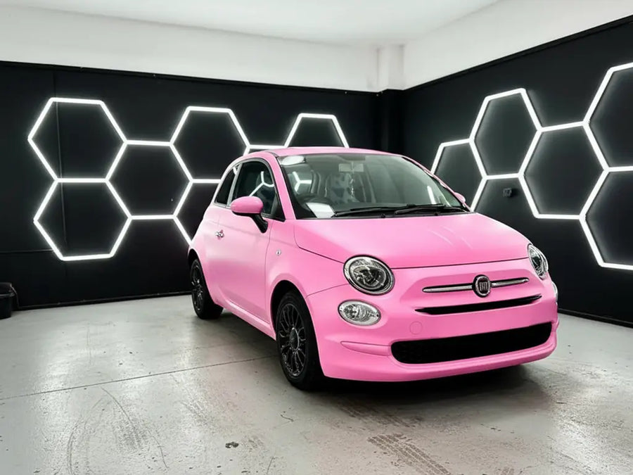 DIY Fiat 500 wrapped in Satin HX20000 Lady Pink car wrap film HX20R11S