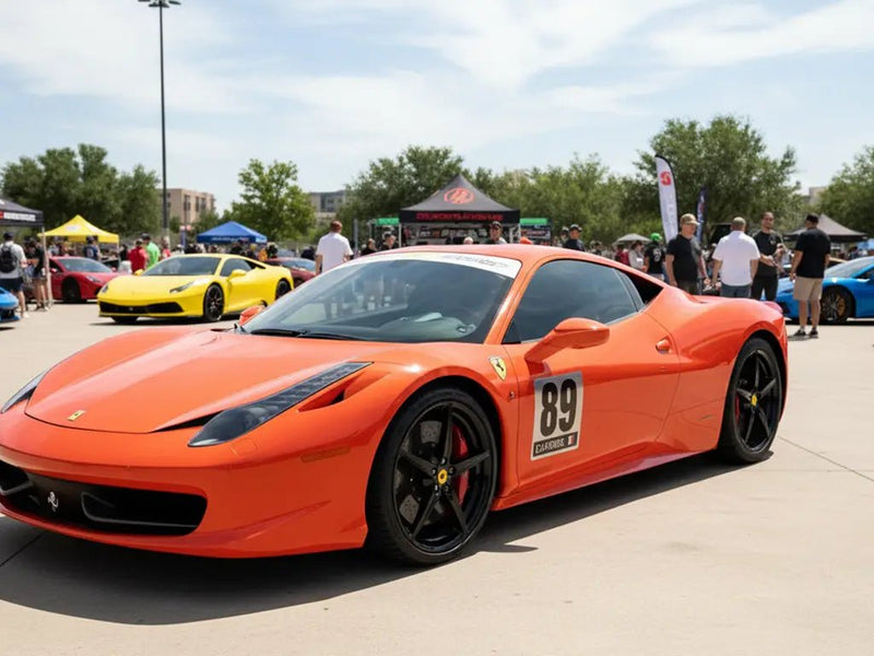 Ferrari 458 Italia wrapped in Hexis Gloss HX20000 Light Red wrap film HX20R21B detail
