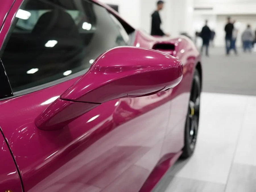 Ferrari 488 wrapped in Hexis Gloss HX20000 Pinkstar restyling film HX20R22B
