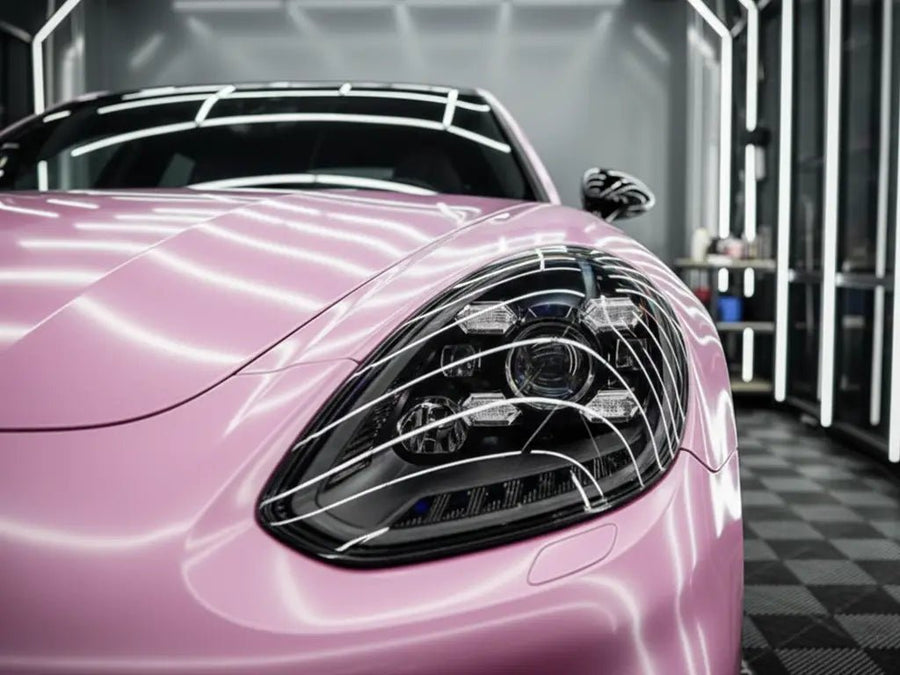 Porsche 718 Cayman wrapped in Gloss HX20000 Jellybean Pink restyling film HX20RDRB