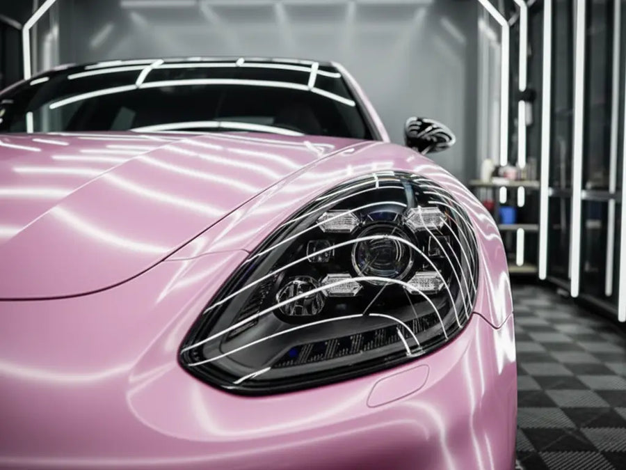 Porsche 718 Cayman wrapped in Gloss HX20000 Jellybean Pink restyling film HX20RDRB