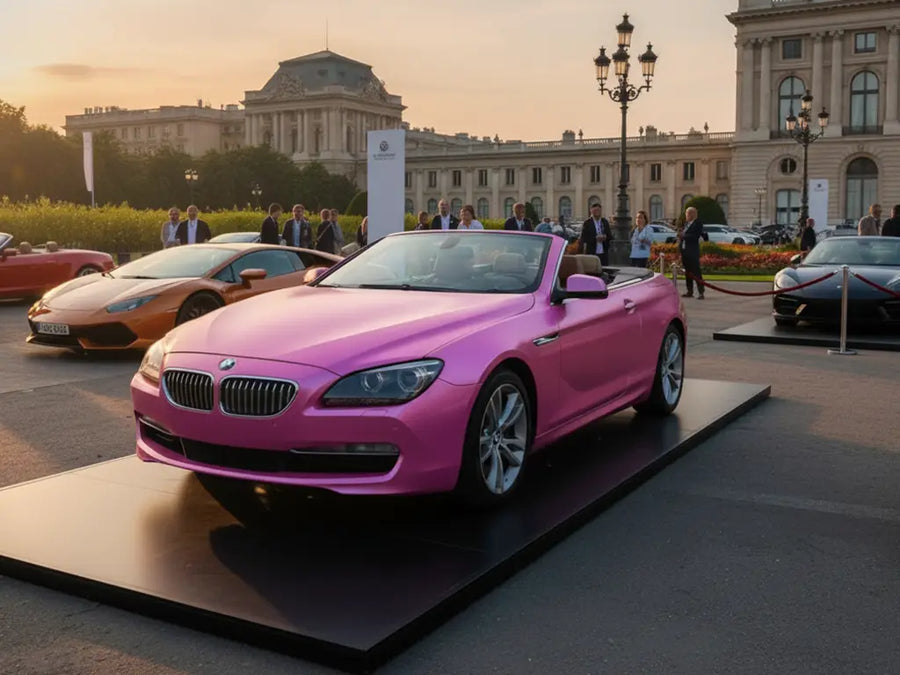 BMW 6 Series Convertible wrapped in Hexis Gloss HX20000 Jellybean Pink car wrap film HX20RDRB