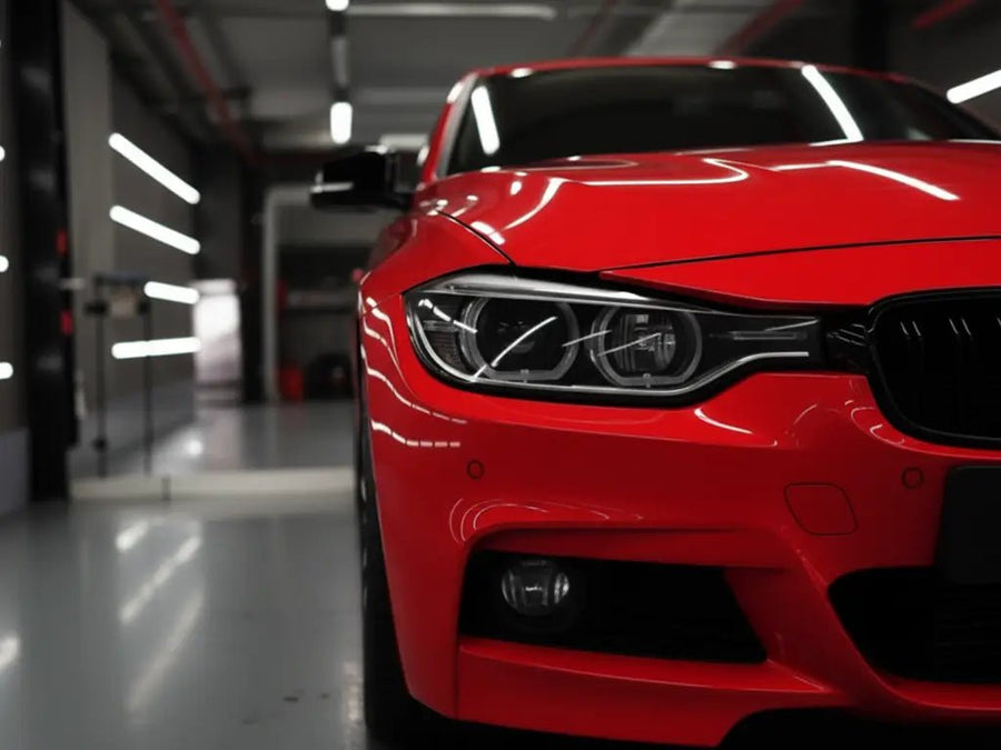 DIY BMW 3 Series wrapped in Gloss HX20000 Garnet Red car wrap film HX20RGRB detail