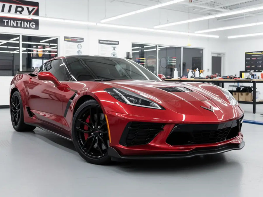 DIY Chevrolet Corvette wrapped in Gloss HX20000 Garnet Red automotive vinyl film HX20RGRB