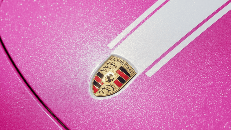 Porsche wrapped in Gloss HX20000 Indian Pink automotive vinyl film HX20RINB
