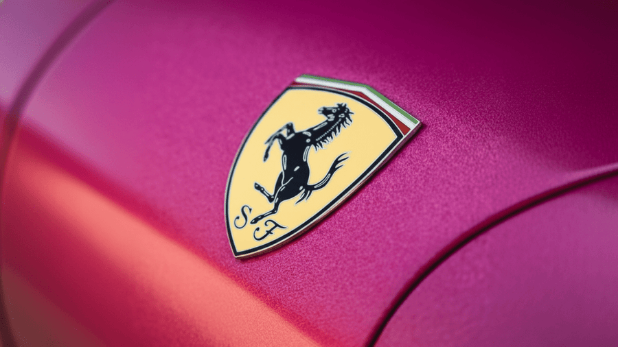 DIY Ferrari wrapped in Gloss HX20000 Indian Pink vinyl wrap HX20RINB