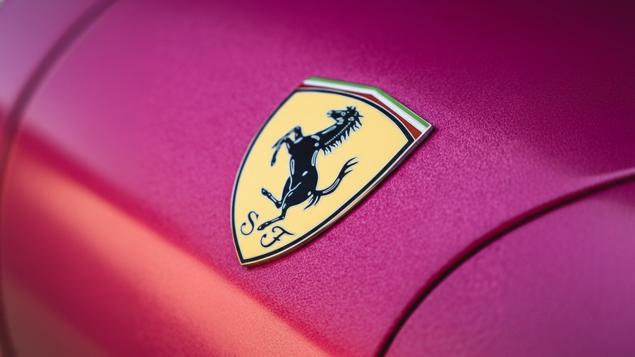 DIY Ferrari wrapped in Gloss HX20000 Indian Pink vinyl wrap HX20RINB