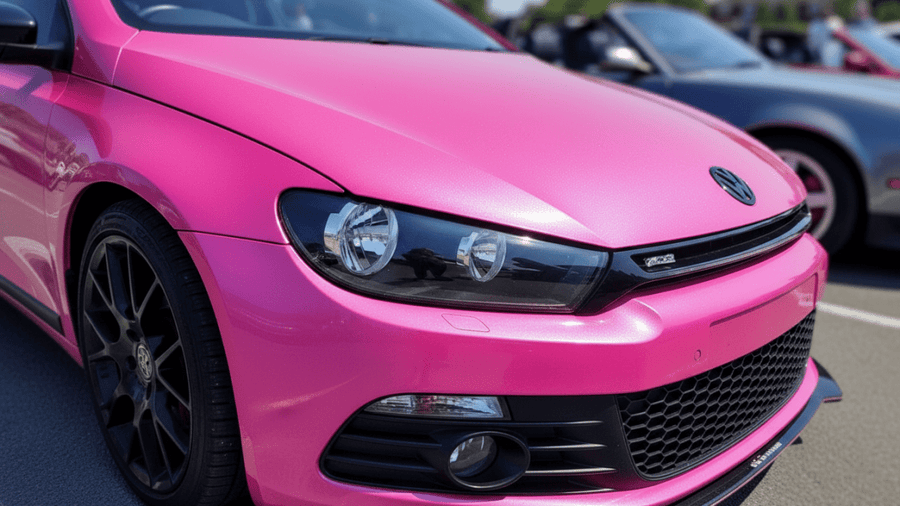 Volkswagen Scirocco wrapped in Hexis Gloss HX20000 Indian Pink wrap film HX20RINB