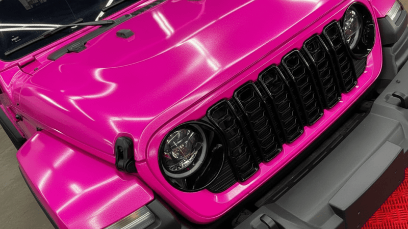 Jeep Wrangler wrapped in Gloss HX20000 Indian Pink vinyl wrap HX20RINB