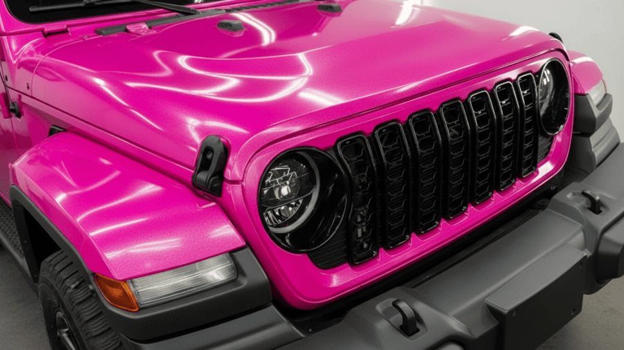 Jeep Wrangler wrapped in Gloss HX20000 Indian Pink restyling film HX20RINB