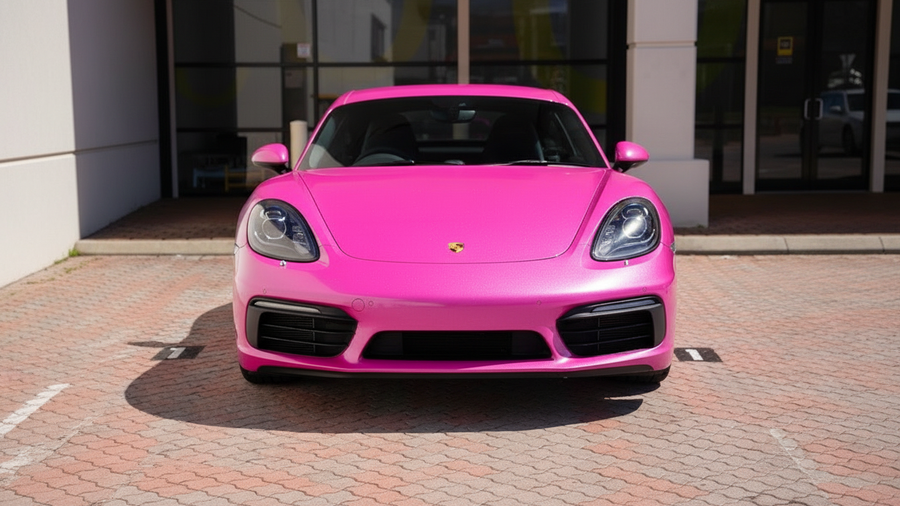 Porsche 718 Cayman wrapped in Gloss HX20000 Indian Pink restyling film HX20RINB