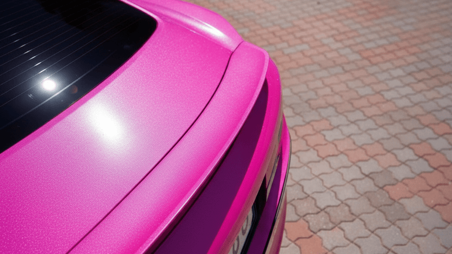 Car wrapped in Hexis Gloss HX20000 Indian Pink vinyl wrap HX20RINB