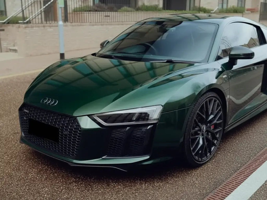 Audi R8 wrapped in Hexis Gloss HX20000 Sherwood Green automotive vinyl film HX20V14B