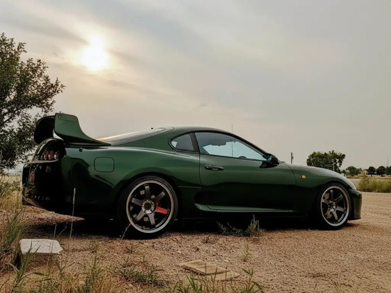 Toyota Supra Mk4 wrapped in Hexis Gloss HX20000 Sherwood Green restyling film HX20V14B
