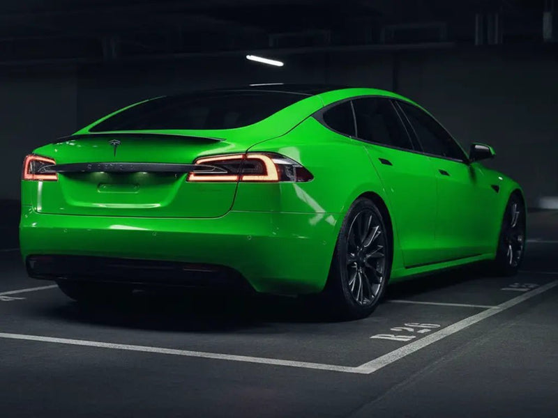 DIY Tesla S wrapped in Gloss HX20000 Drosera Green wrap film HX20V16B