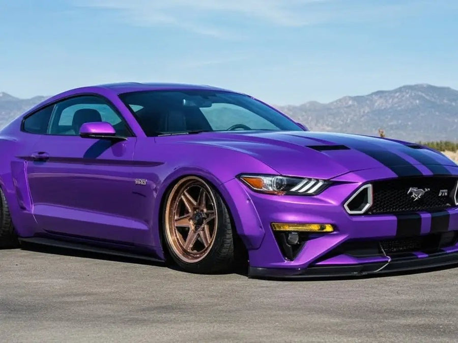 Ford Mustang wrapped in Hexis Gloss HX20000 Damask Violet vinyl wrap HX20V18B