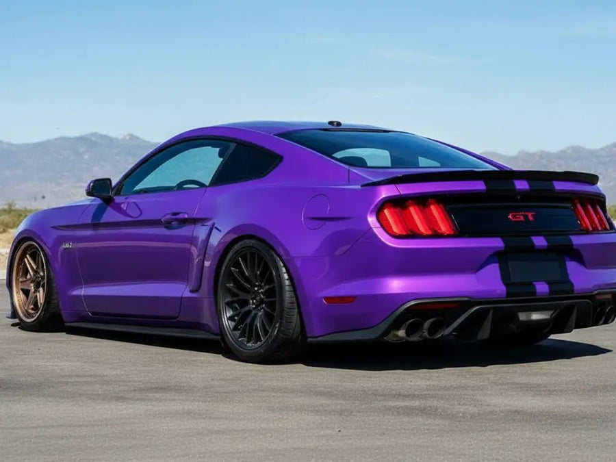 Ford Mustang GT wrapped in Hexis Gloss HX20000 Damask Violet automotive vinyl film HX20V18B