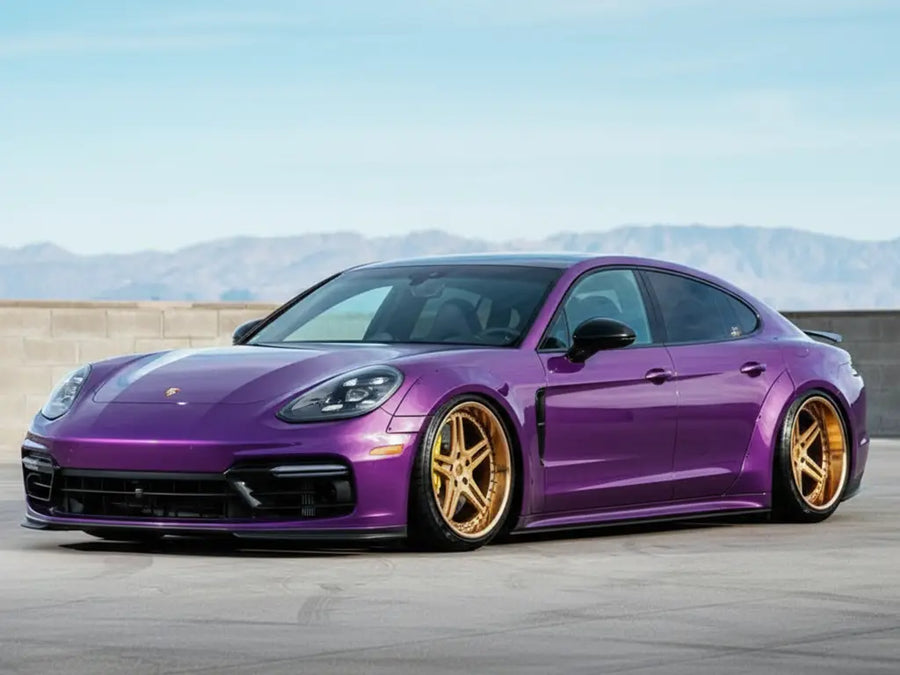 Porsche Panamera wrapped in Hexis Gloss HX20000 Damask Violet automotive vinyl film HX20V18B