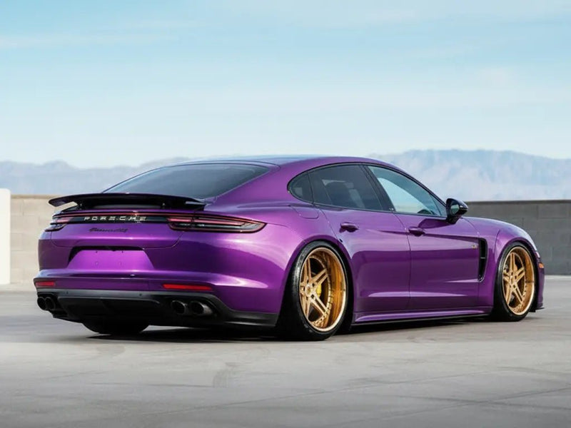 Porsche Panamera wrapped in Hexis Gloss HX20000 Damask Violet wrap film HX20V18B