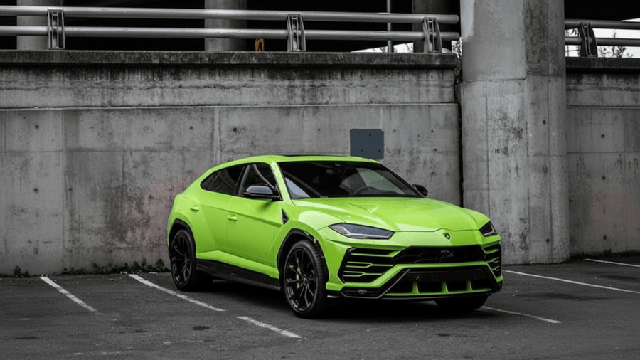 Lamborghini Urus wrapped in Gloss HX20000 Toxic Green car wrap film HX20V24B