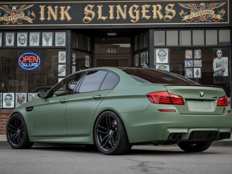 BMW M5 wrapped in Satin HX20000 Hercules Green car wrap film HX20V28S