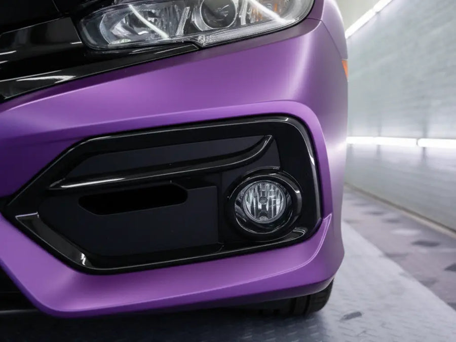 Honda Civic wrapped in Hexis Satin HX20000 Deep Purple Wet automotive vinyl film HX20V43W