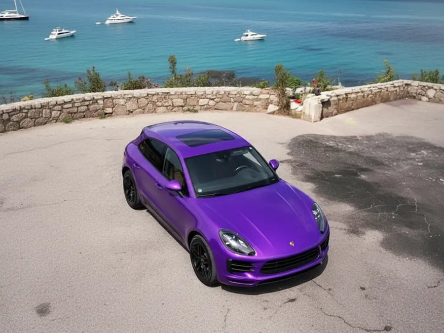 DIY Porsche Macan wrapped in Gloss HX20000 Goddess Purple automotive vinyl film HX20V44B