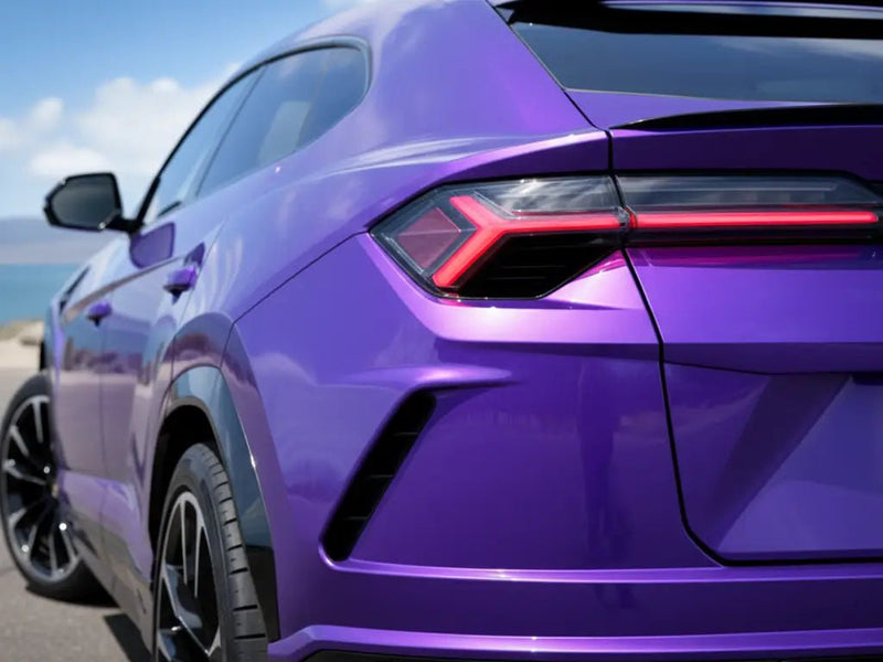 Lamborghini Urus wrapped in Hexis Gloss HX20000 Goddess Purple car wrap film HX20V44B detail