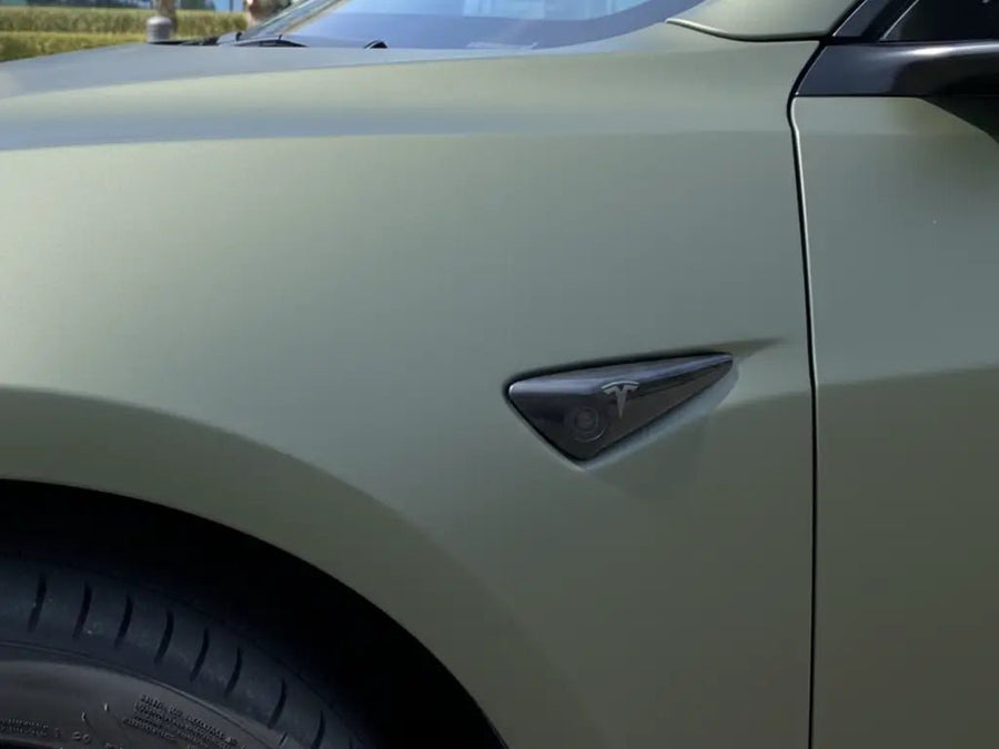 Tesla Y wrapped in Matte HX20000 Military Green car wrap film HX20VMIM