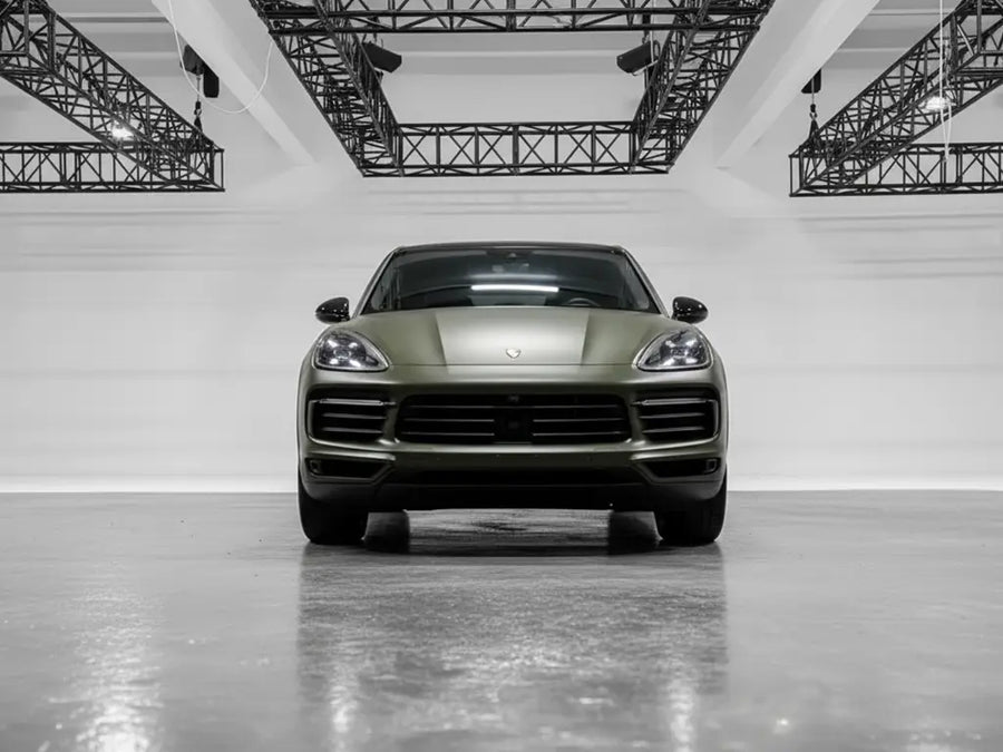 DIY Porsche Cayenne wrapped in Matte HX20000 Military Green wrap film HX20VMIM