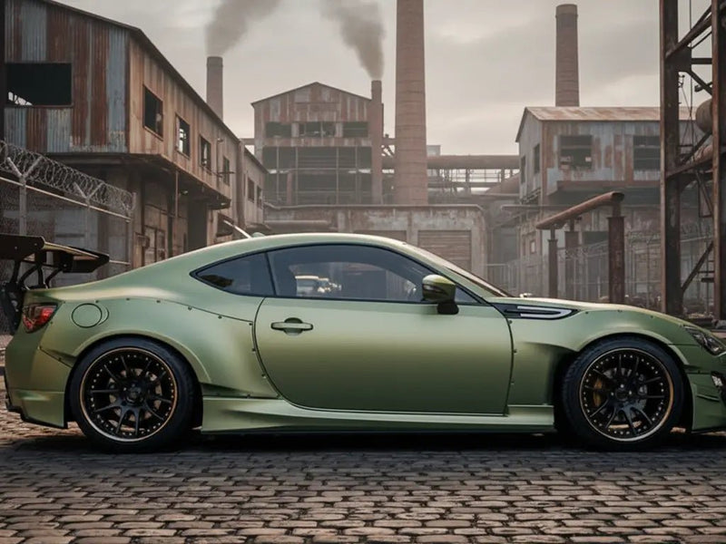 Toyota 86 wrapped in Hexis Satin HX20000 Naiade Green wrap film HX20VNAS