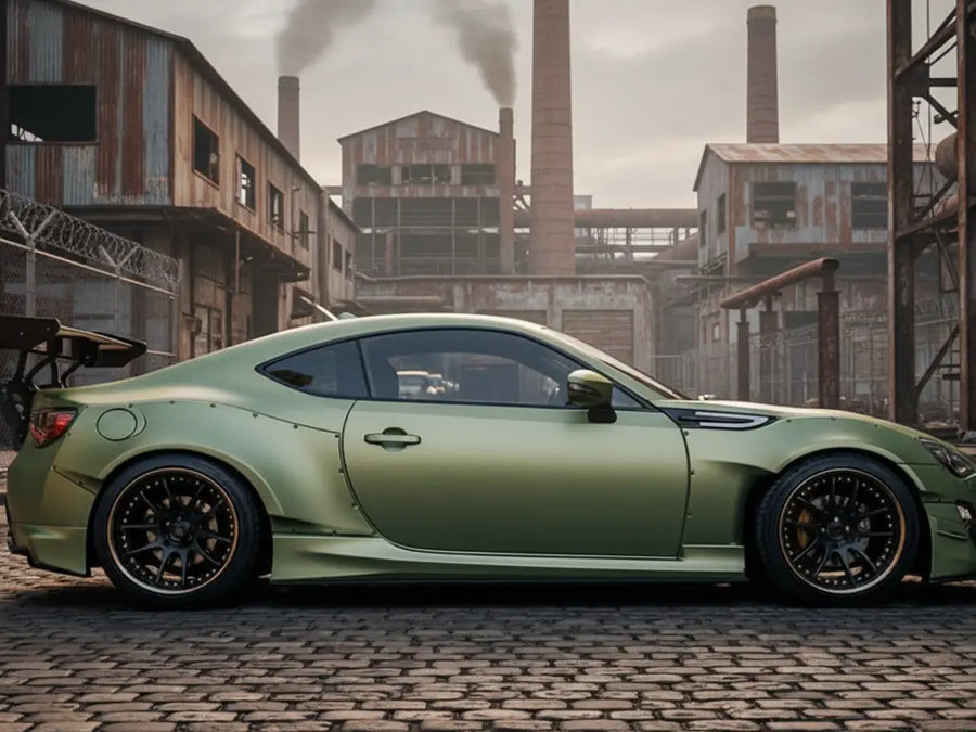 Toyota 86 wrapped in Hexis Satin HX20000 Naiade Green wrap film HX20VNAS