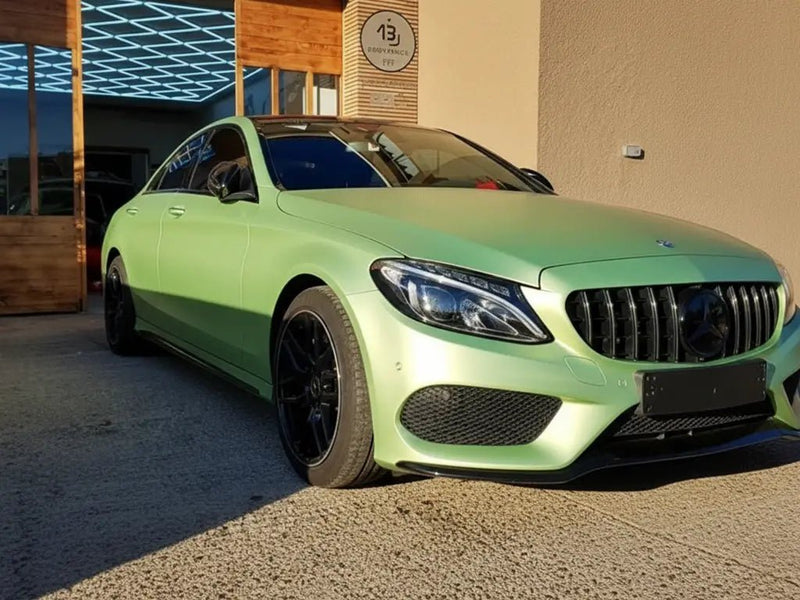 Mercedes-Benz C-Class wrapped in Hexis Satin HX20000 Naiade Green restyling film HX20VNAS