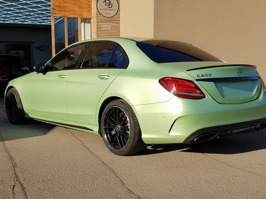 Mercedes-Benz C-Class wrapped in Satin HX20000 Naiade Green restyling film HX20VNAS