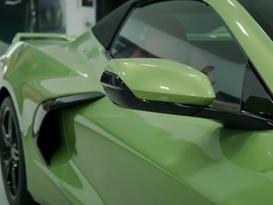DIY Chevrolet Corvette wrapped in Gloss HX20000 Olive Green restyling film HX20VFAB detail