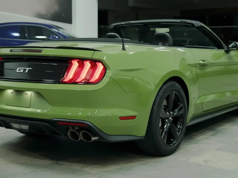 Ford Mustang GT wrapped in Hexis Gloss HX20000 Olive Green restyling film HX20VFAB