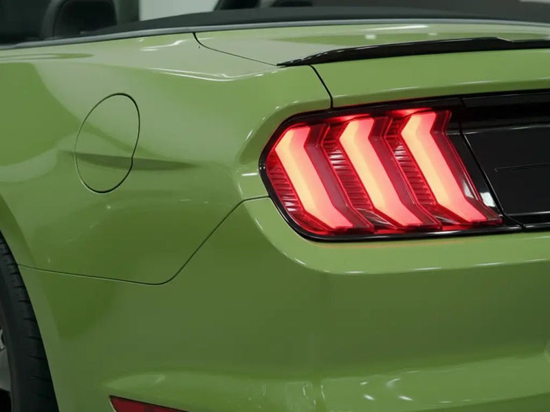 DIY Ford Mustang wrapped in Gloss HX20000 Olive Green automotive vinyl film HX20VFAB