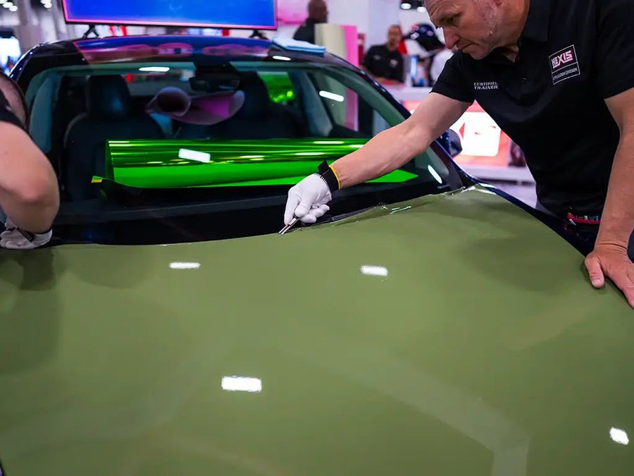 Car wrapped in Gloss HX20000 Olive Green vinyl wrap HX20VFAB