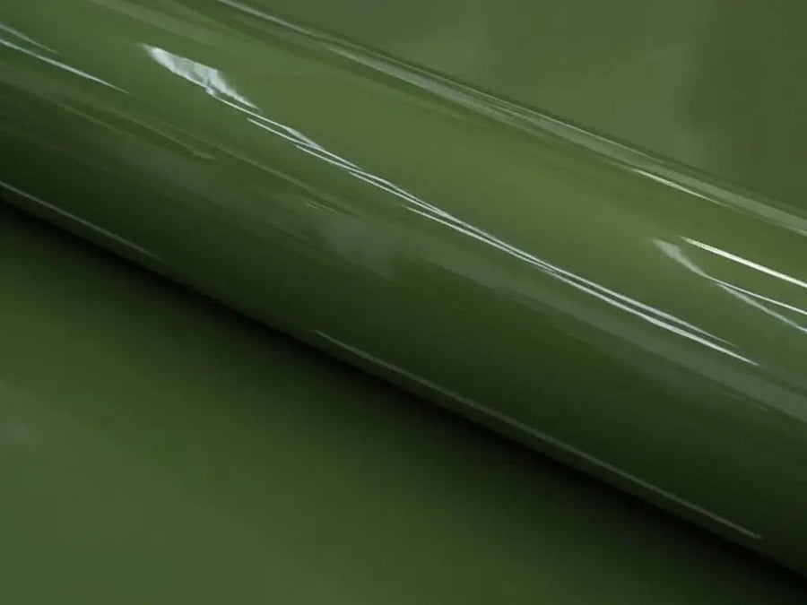 Color swatch of Hexis HX20000 Gloss Olive Green Vinyl Wrap HX20VFAB