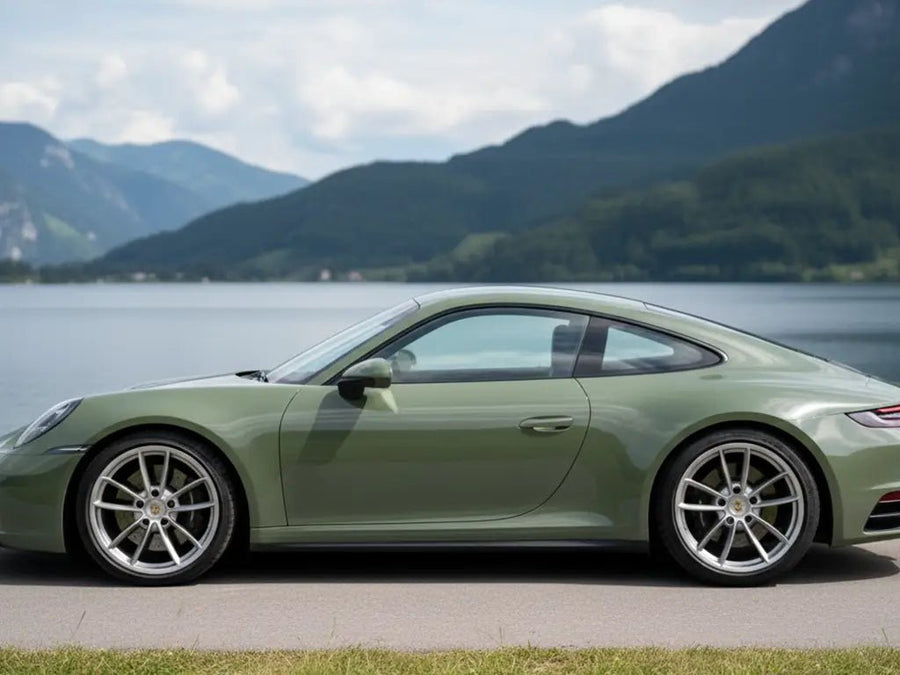 DIY Porsche 911 wrapped in Gloss HX20000 Olive Green restyling film HX20VFAB