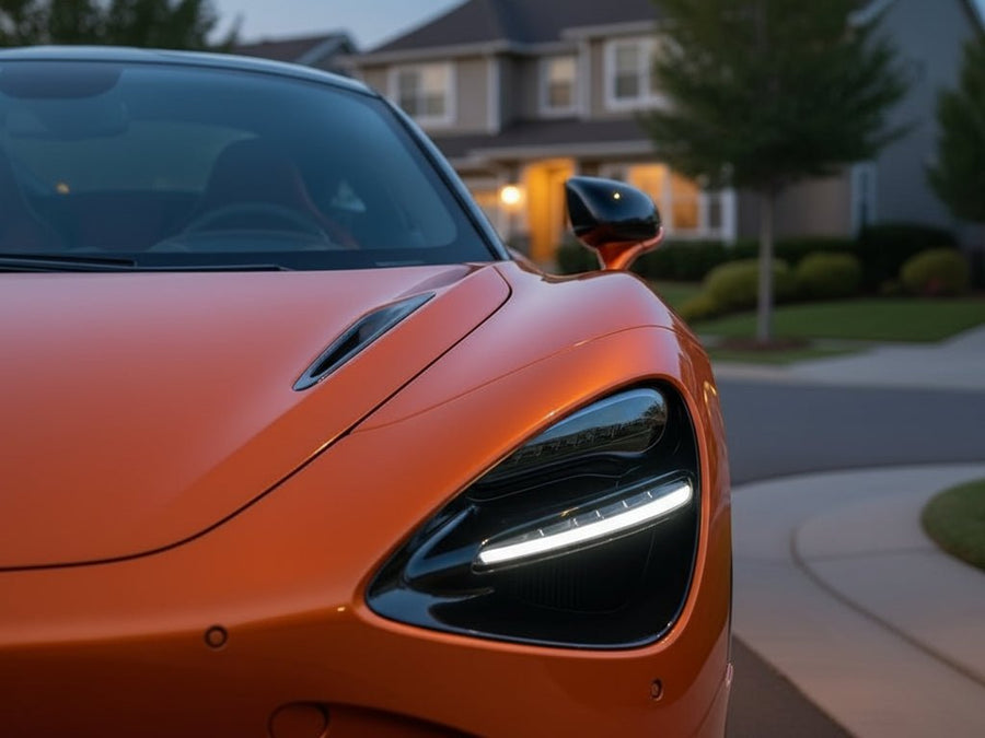 McLaren 720S wrapped in SuperGloss HXONE™ Sunrise Orange vinyl wrap HXONE302